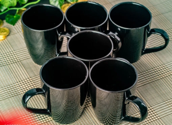 CERAMIC Black Shinning 325ml set of 6 Coffee /Tea /Milk Mug For Everyday - Black